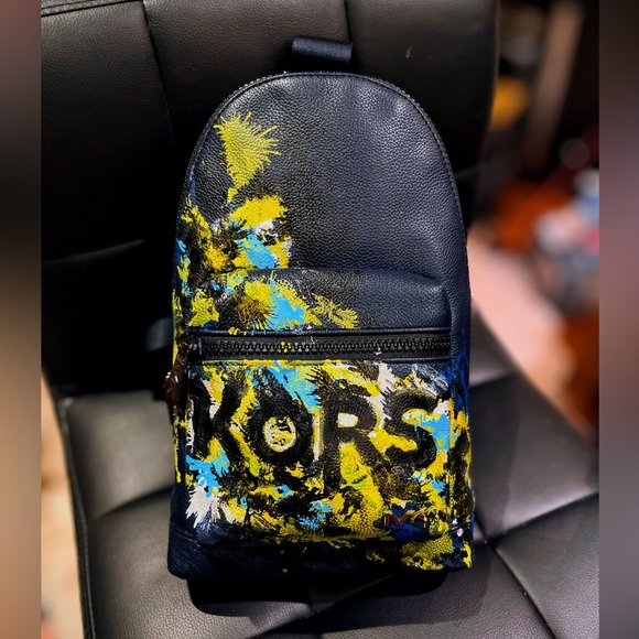 Michael Kors Other - Michael Kors Crossbody Slingpack Backpack navy w/ Splatter x Collab ToAsted
